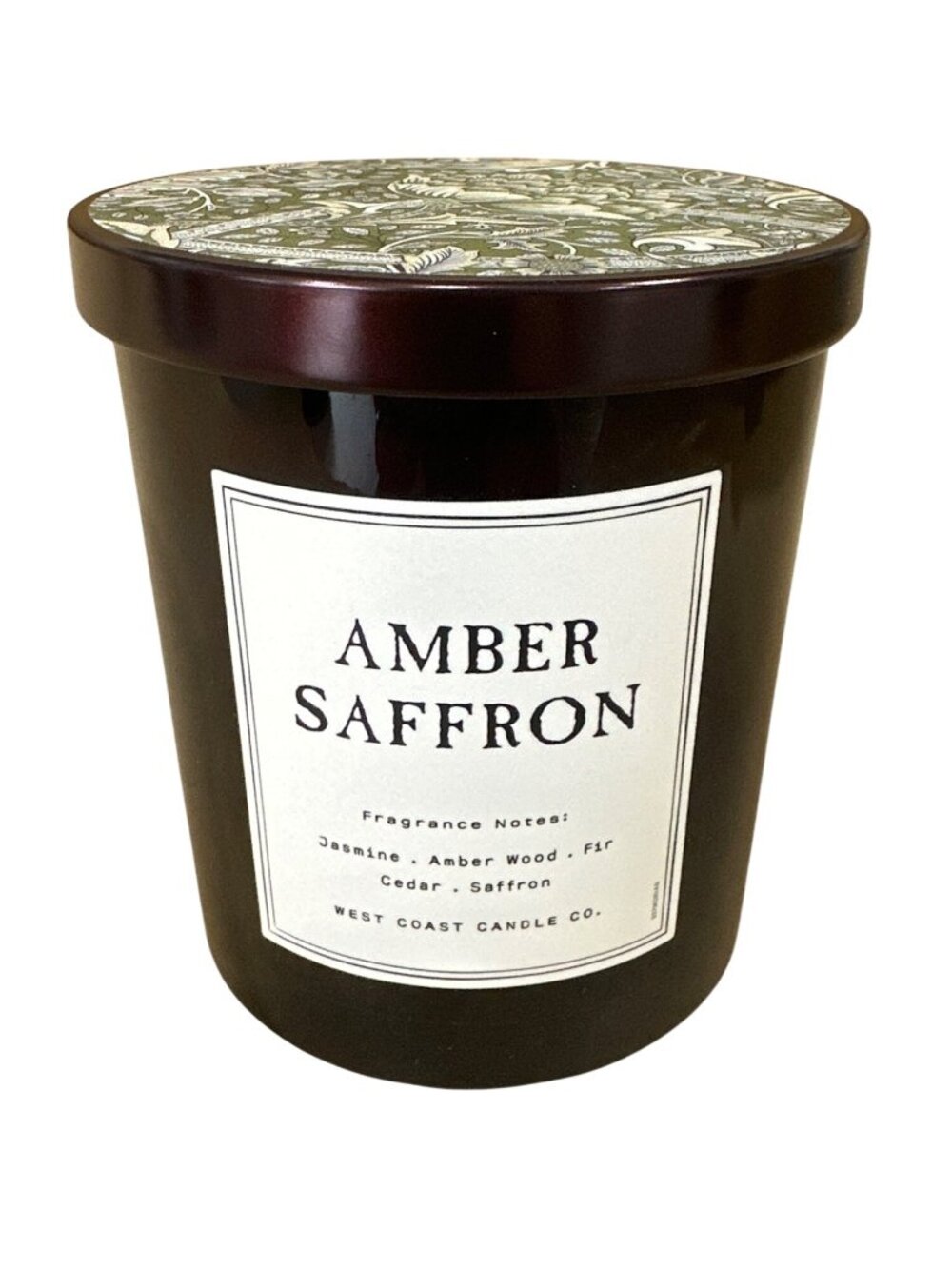 Amber Saffron 9oz Scented Candle Floral & Amberwood Notes Green Decorative Lid